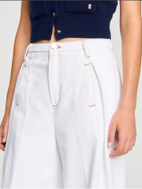 Sandro Pants - Sandro Topstitched Wide-Leg Jeans - White Size 36/ 4